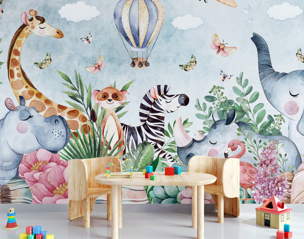 Cute Animal Jungle Wallpaper For Kids Room