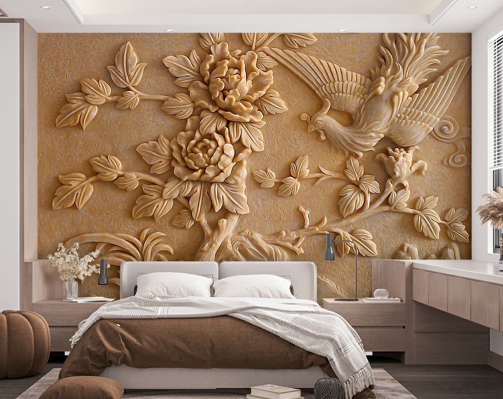 3d Custom floral and bird Wall Mural, 3D Living Room Wallpaper