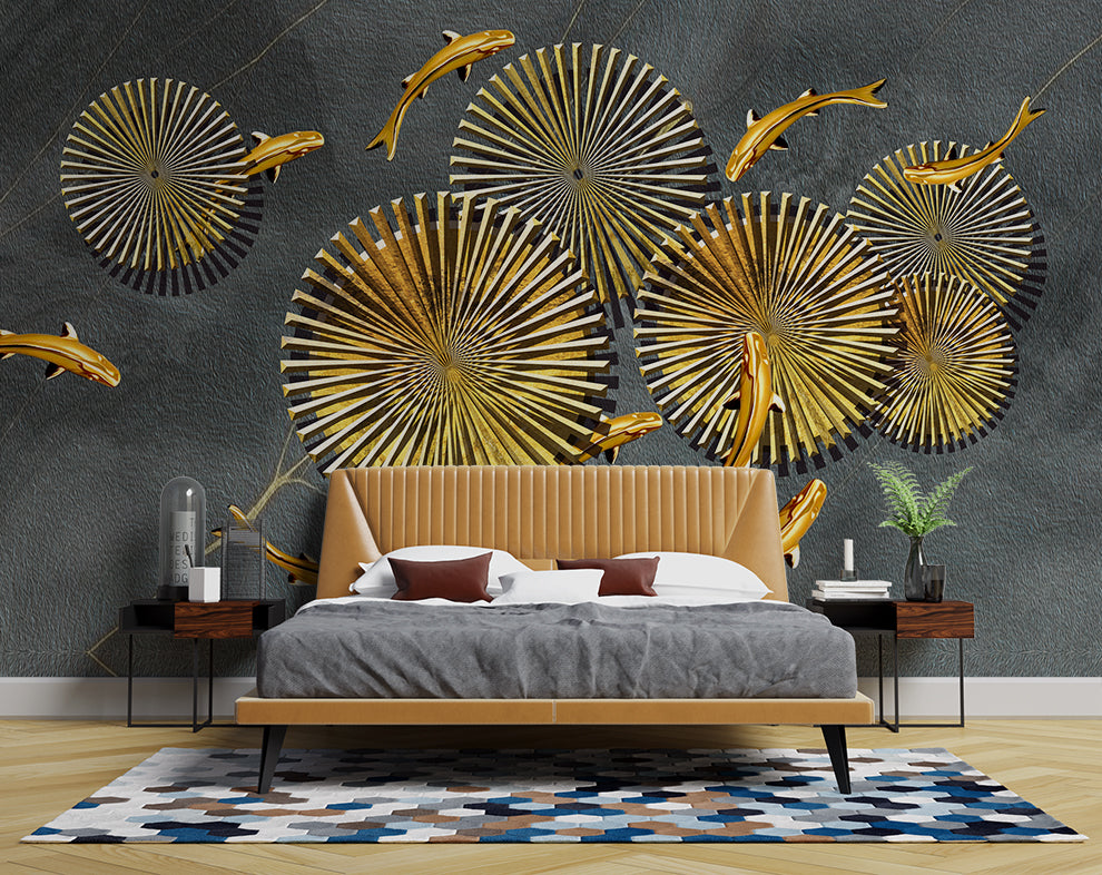 Creative golden chakra and fish wallpaper