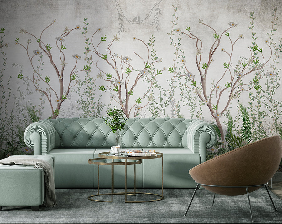 Living Room - Chinoiserie Trees – Botanical Wall Mural Wallpaper, Custom Size