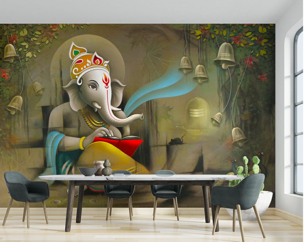 God Ganesha 3D Mural Wallpaper For Living Room