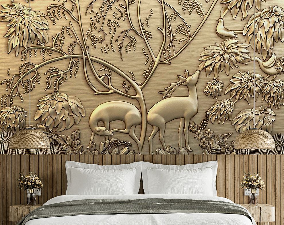3D Mural Coper Jungle Theme With Animal Wallpaper