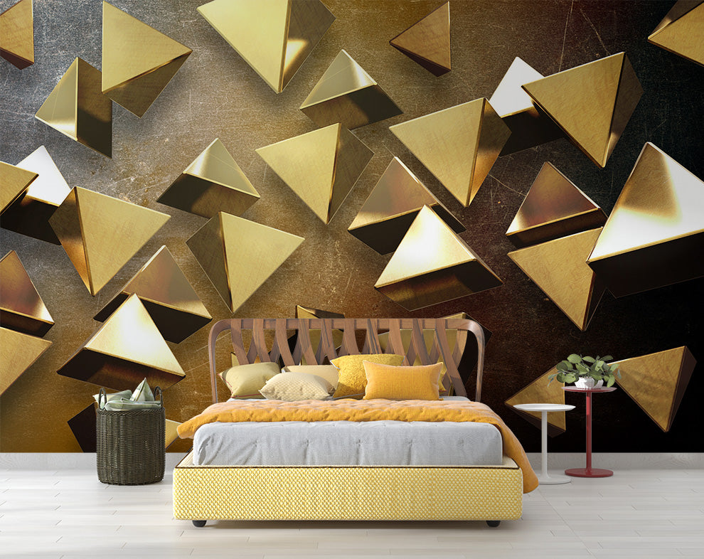 3D Gold Geometric Art Wallpaper