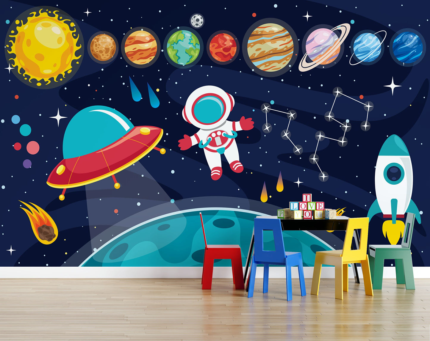 Colorful Planets Of Solar System Kids Wallpaper