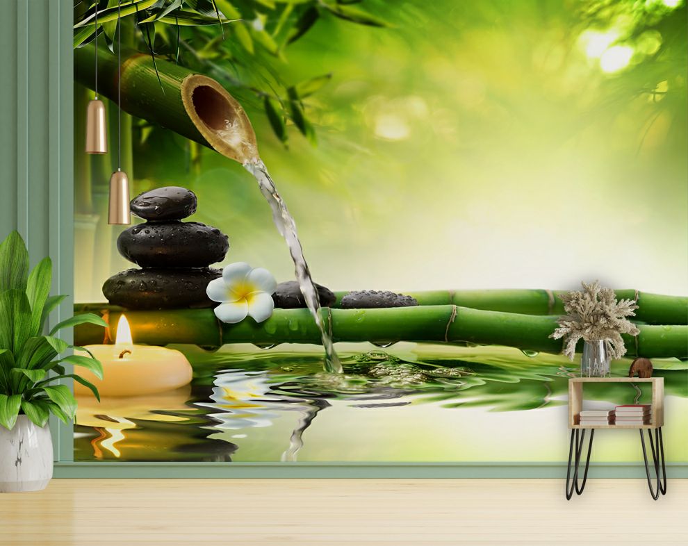 Bamboo Water Fountain 3D Wallpaper