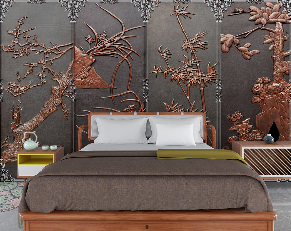 Chinese stylish embossed flowers wallpaper