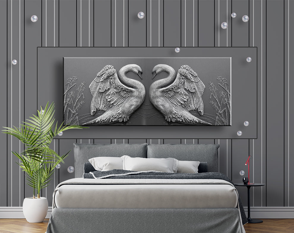 Modern Grey Background And White Swans Love Wallpaper