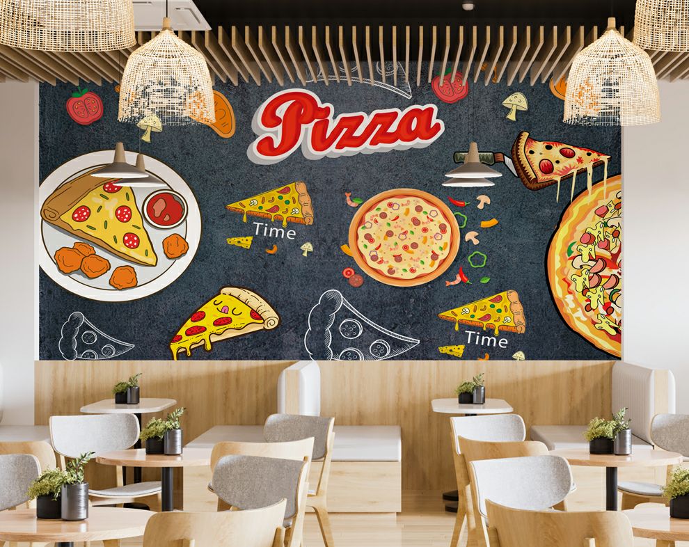 Pizza design Cafe wallpaper, restaurant wallpaper for walls