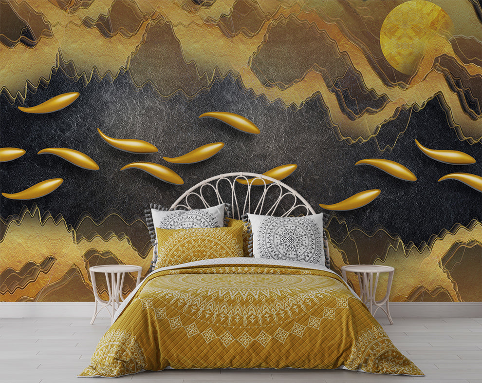 3D Golden Fish Swimming In Water Wallpaper