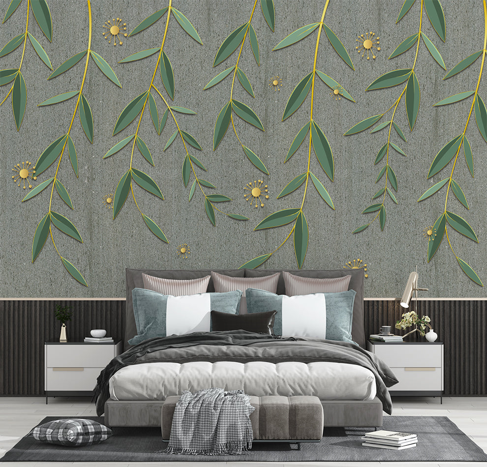 Green Leaves And Yellow Dots Tropical Wallpaper
