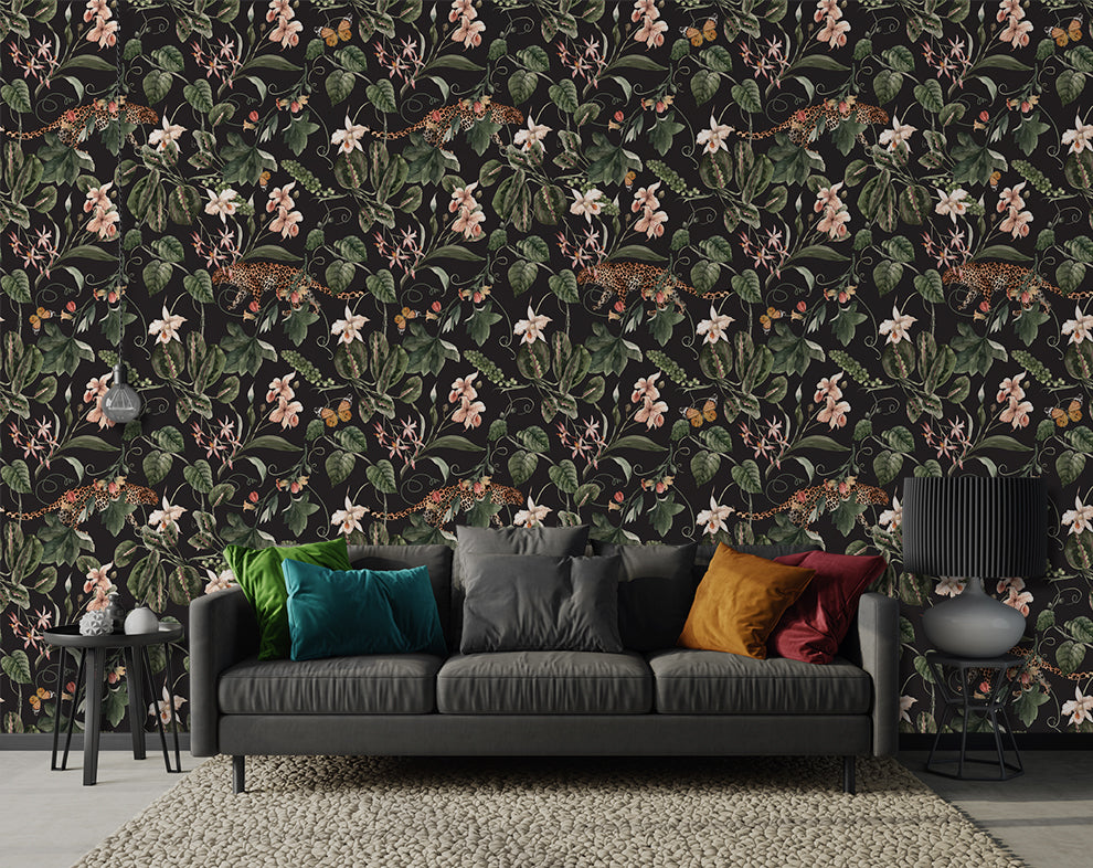Dark Tropical Leaves And Tiger Wallpaper Rolls