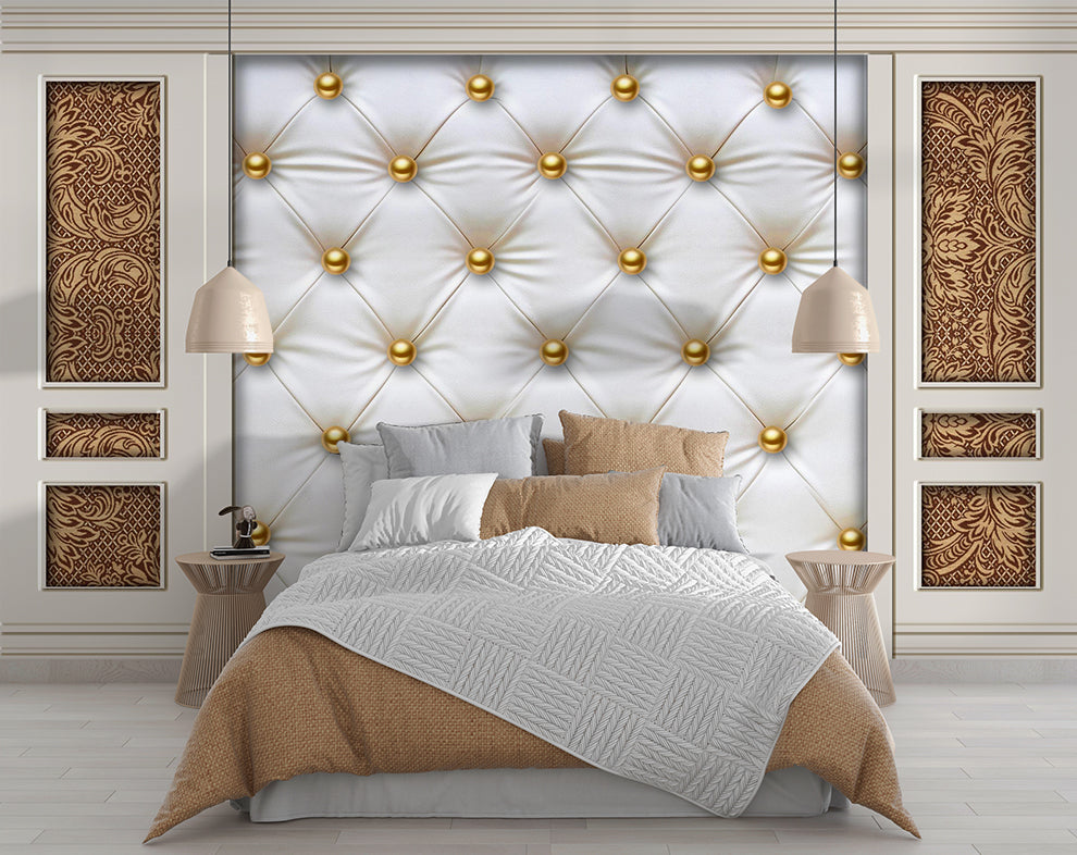 3D White Elegant Chesterfield Pattern Wallpaper
