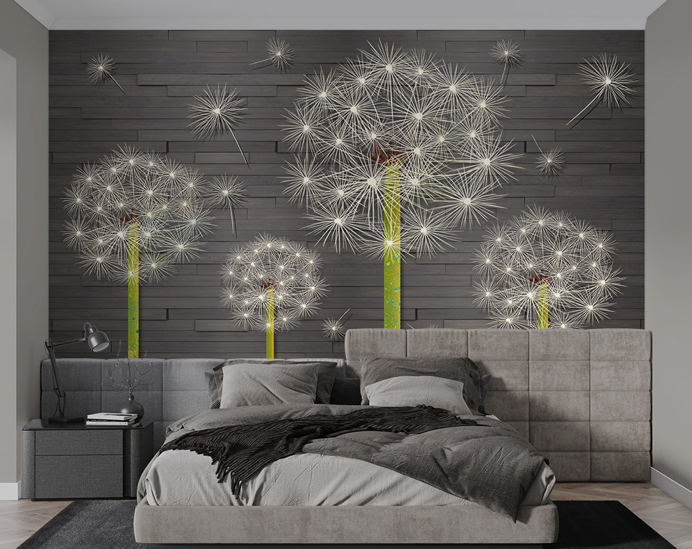 Dandelion Flowers Floral Leaves Wallpaper