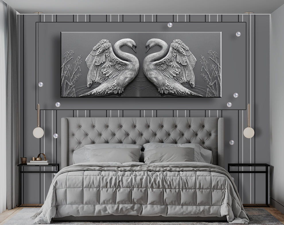 Modern Grey Background And White Swans Love Wallpaper