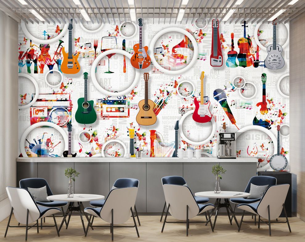3D Mural Guitar Music Equipment Musical Pattern Wallpaper