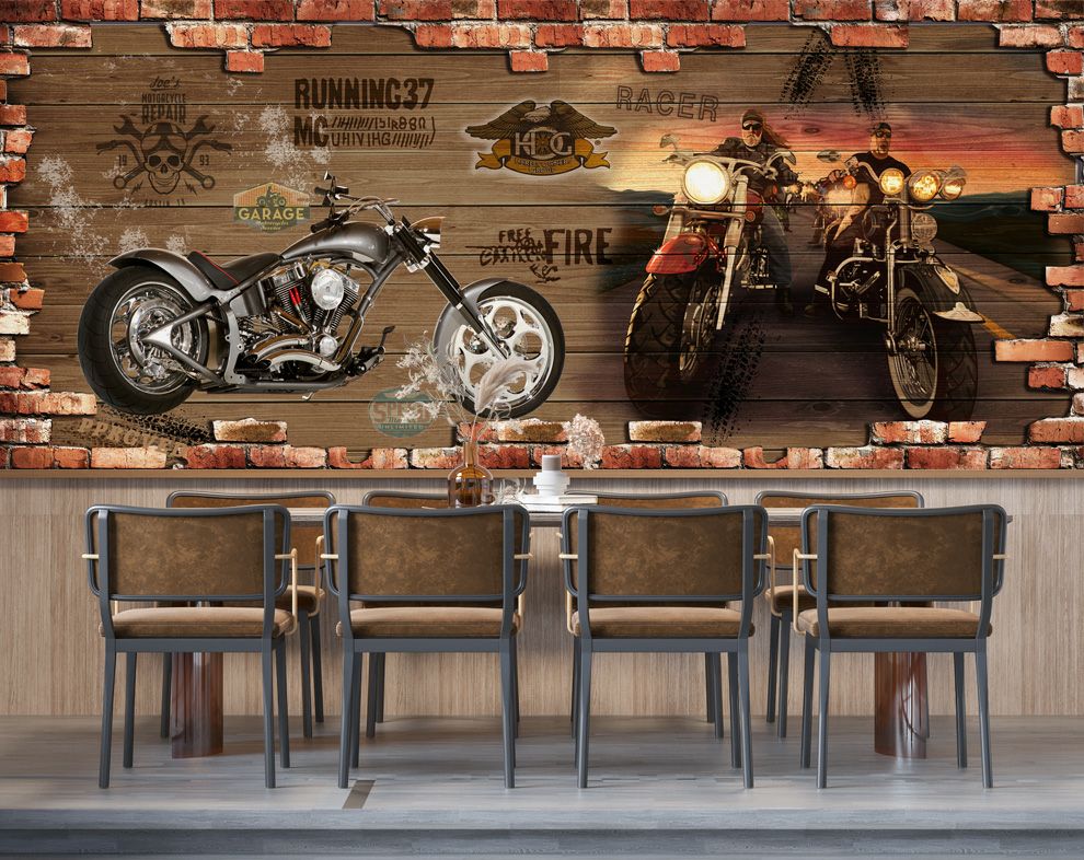 3D Retro Motarcycle Wallpaper For Restaurant Walls