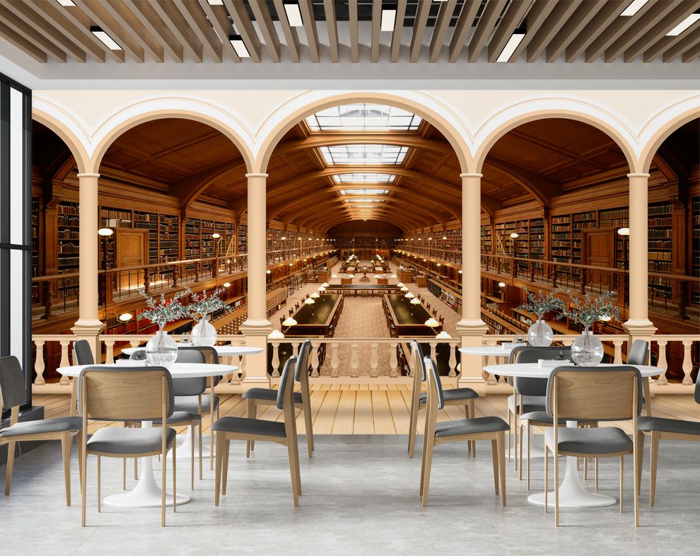 3D Big Library Mural Wallpaper For Walls