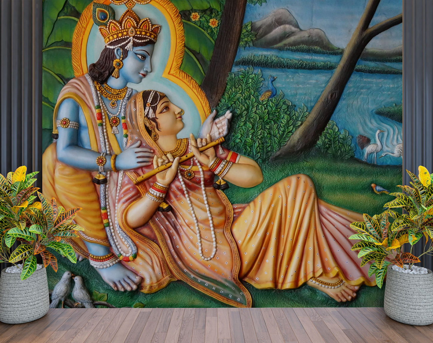 Radhakrishna Hand Draw Painting Mural Wallpaper