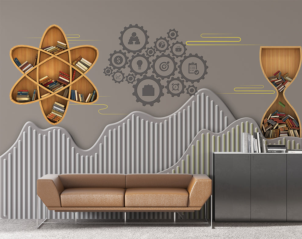 3D Modern Library Design Wallpaper