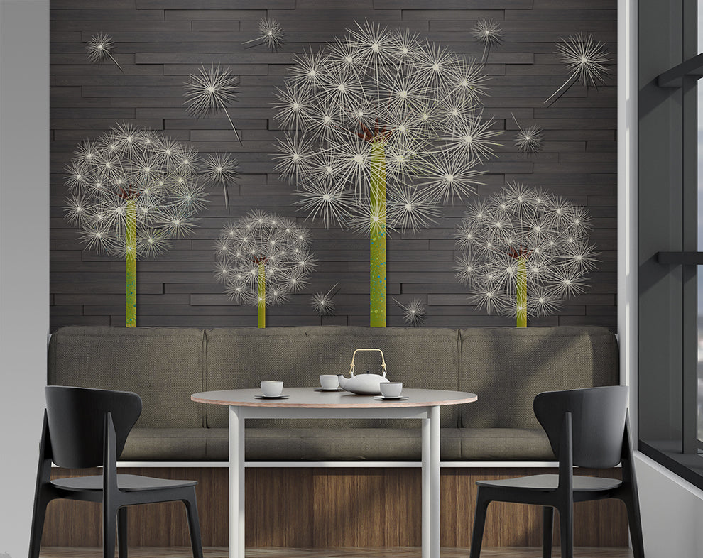 Dandelion Flowers Floral Leaves Wallpaper