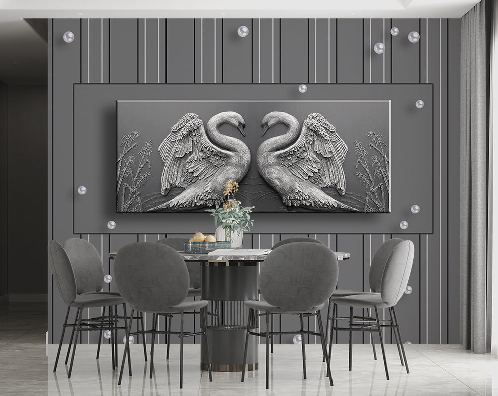 Modern Grey Background And White Swans Love Wallpaper