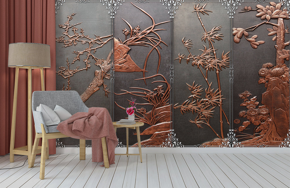Chinese stylish embossed flowers wallpaper