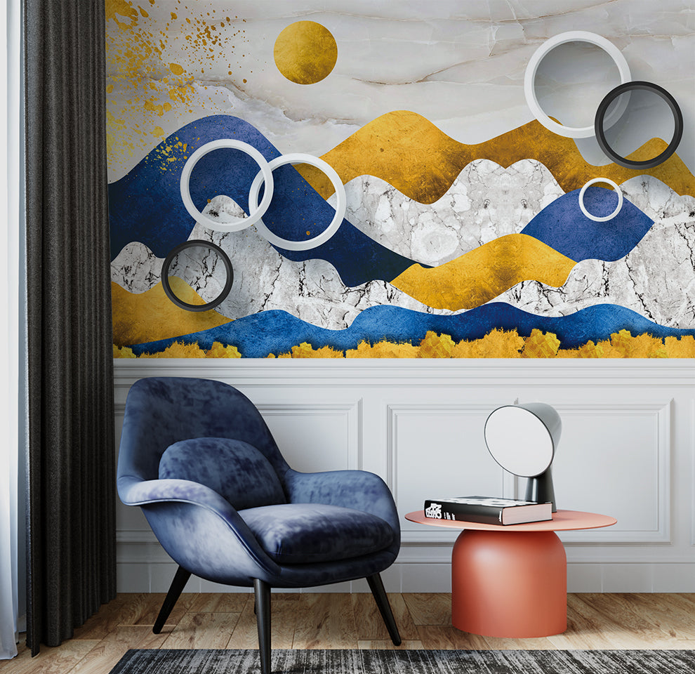 Modern Fashion 3D Beautiful Circular Rings Mountains Wallpaper
