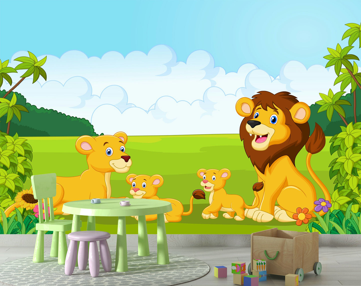 Watercolor Lion Family In The Jungle Wallpaper