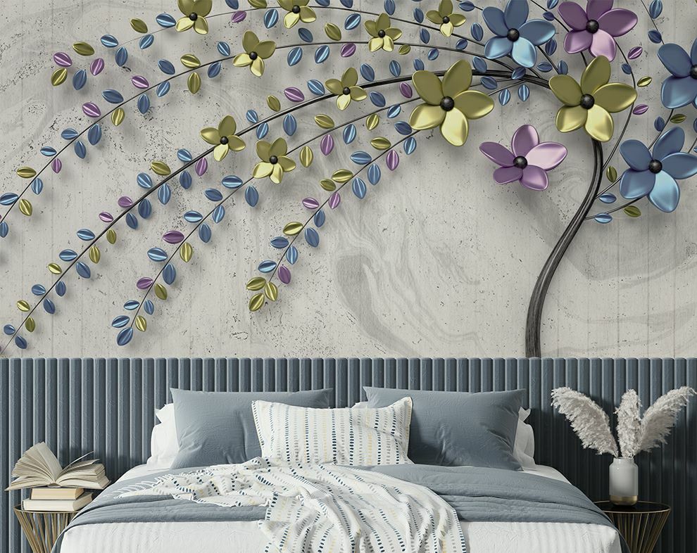 3D Metal Flower TV Background Wallpaper