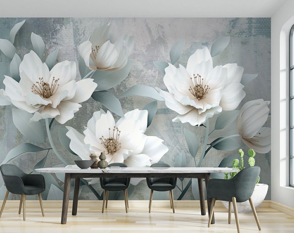 3D White Big Flower Wallpaper for Living Room and Bedroom Walls