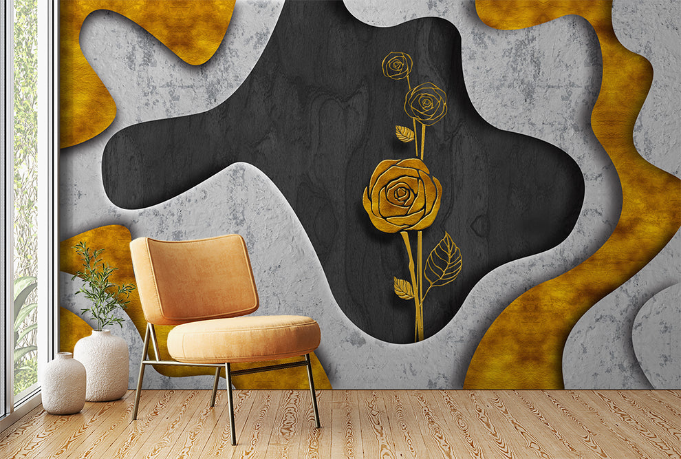 Golden Rose And Grey And Yellow Color Marble Art Wallpaper