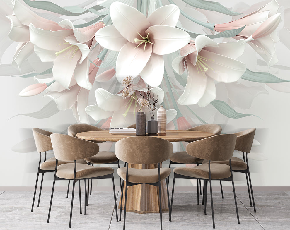 3D Pink And White Flowers Wallpaper For Living Room