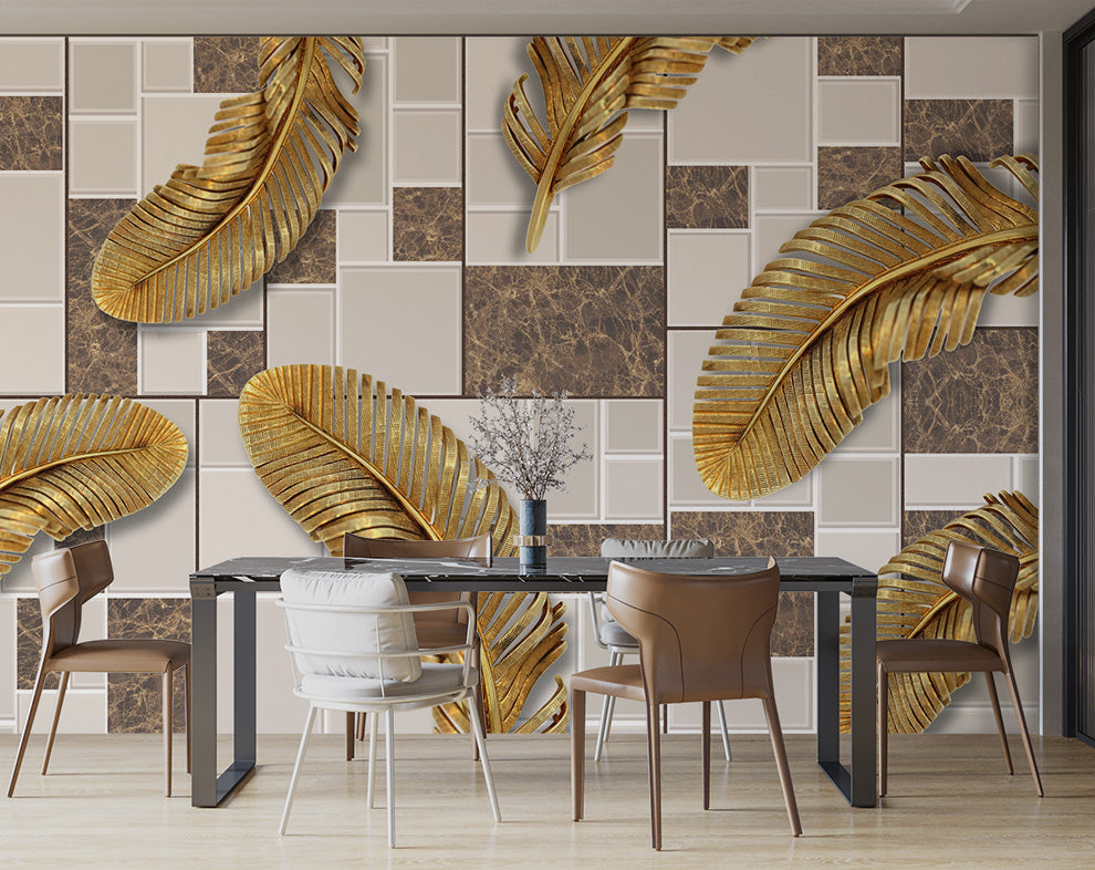 Golden Color Birds Feather Art Wallpaper