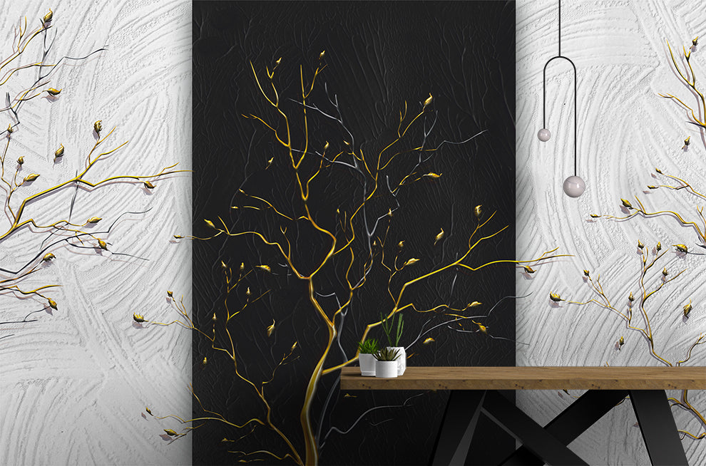 3d creative black and golden tree wallpaper