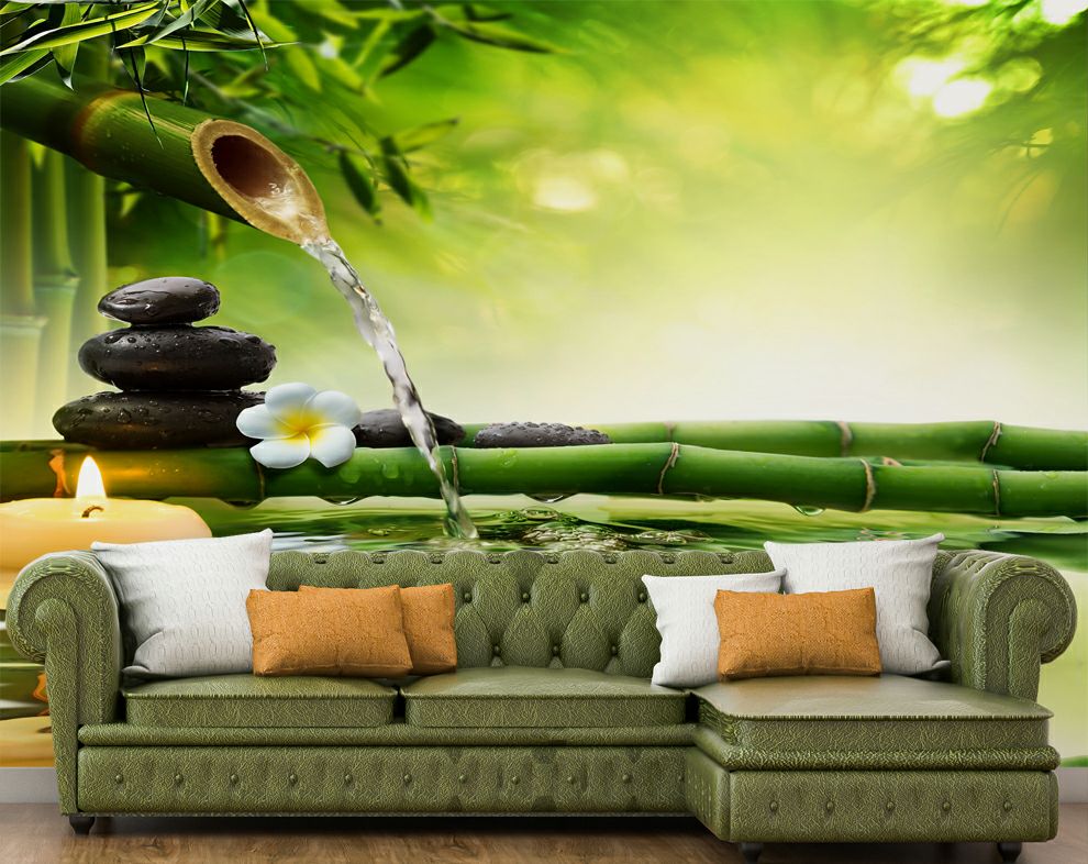 Bamboo Water Fountain 3D Wallpaper