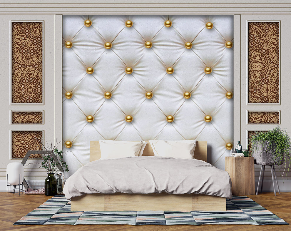 3D White Elegant Chesterfield Pattern Wallpaper