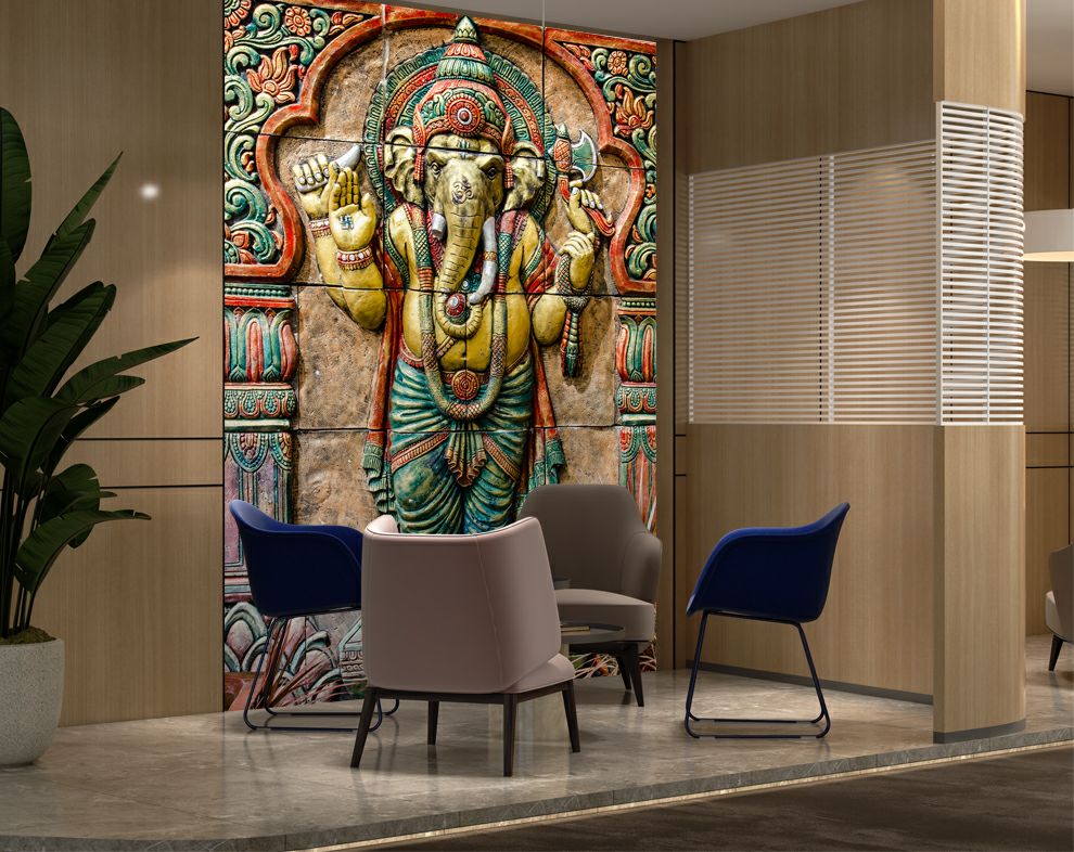 3d colourful lord ganesh wallpaper | Devotional wallpaper for walls