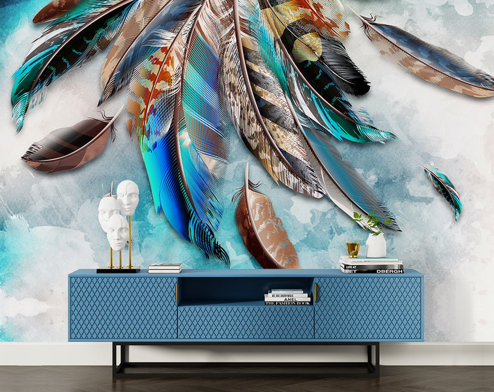 3D Colorful Feather Wallpaper For Bedroom