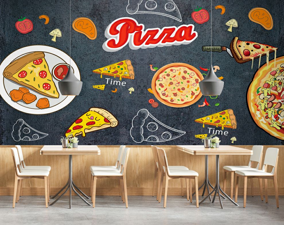 Pizza design Cafe wallpaper, restaurant wallpaper for walls