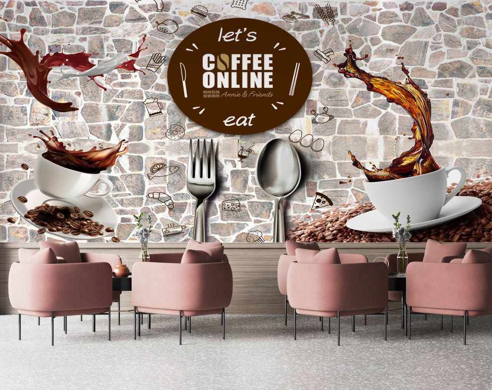 Cups Coffee Fork Spoons HD Wallpaper For Cafe Restaurant Wallpaper