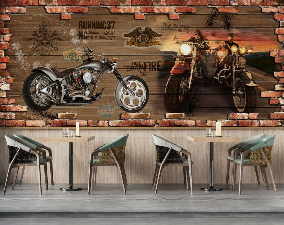 3D Retro Motarcycle Wallpaper For Restaurant Walls