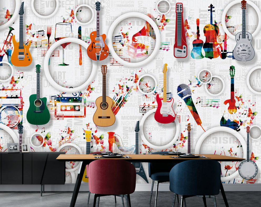3D Mural Guitar Music Equipment Musical Pattern Wallpaper