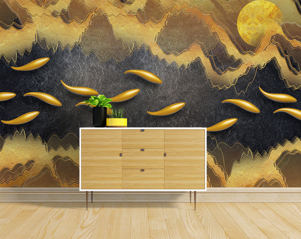 3D Golden Fish Swimming In Water Wallpaper