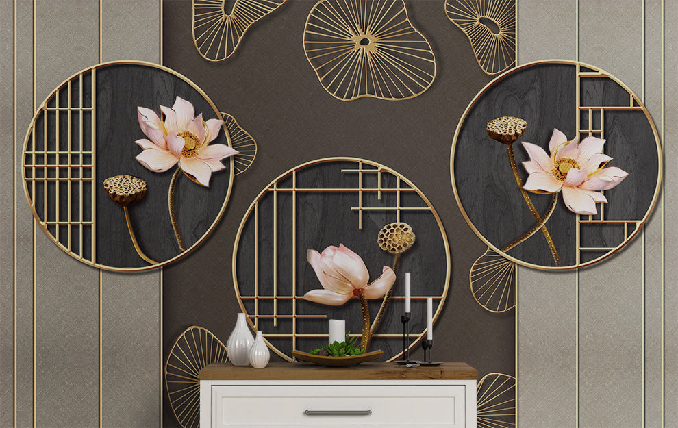 3D Circular Decorative Rings Beautiful Flowers Wallpaper