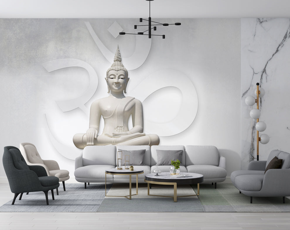White Buddha Wallpaper for Living Room Wall