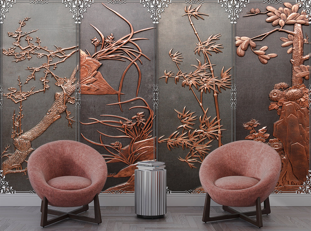 Chinese stylish embossed flowers wallpaper