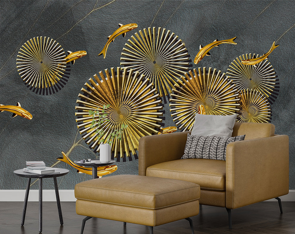 Creative golden chakra and fish wallpaper