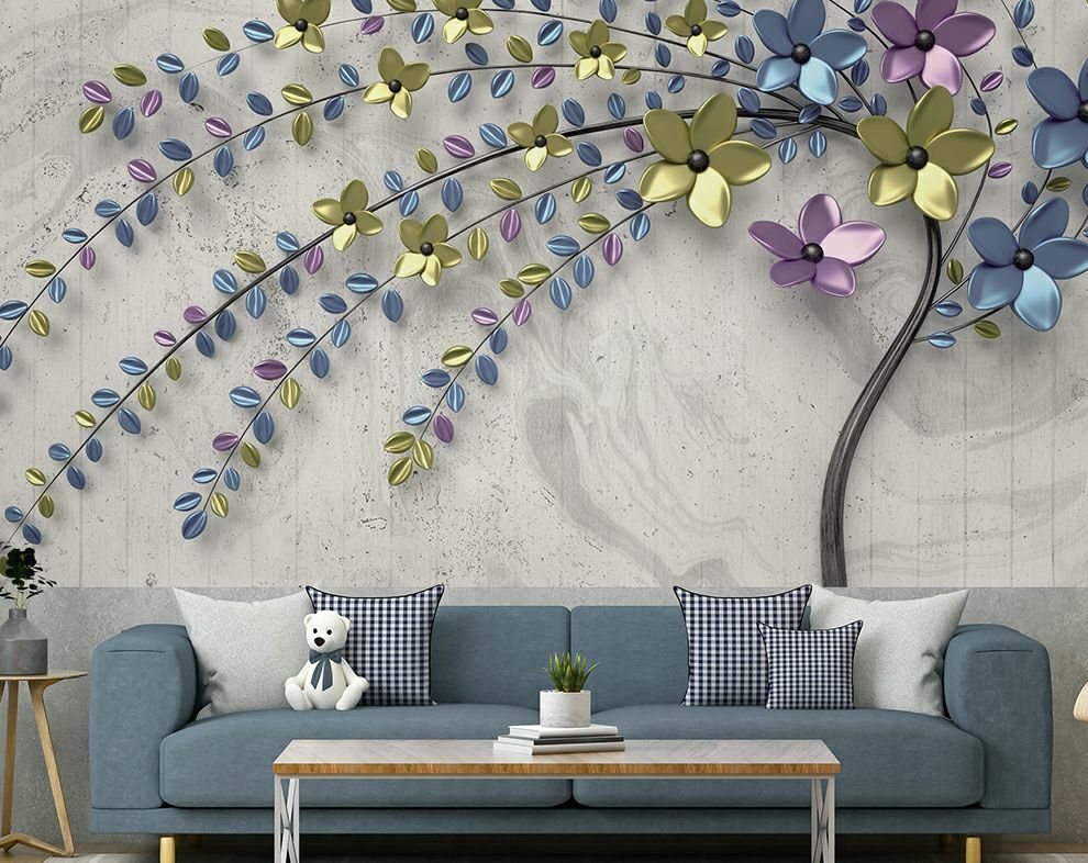 3D Metal Flower TV Background Wallpaper