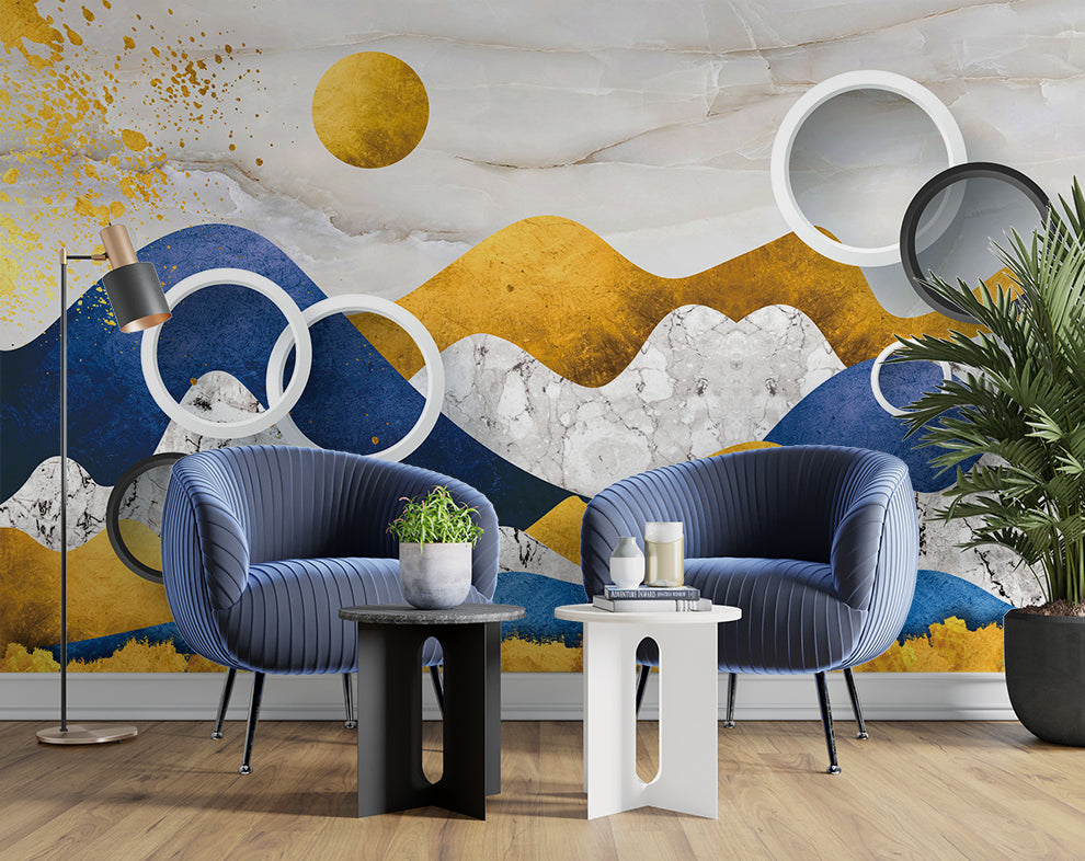 Modern Fashion 3D Beautiful Circular Rings Mountains Wallpaper