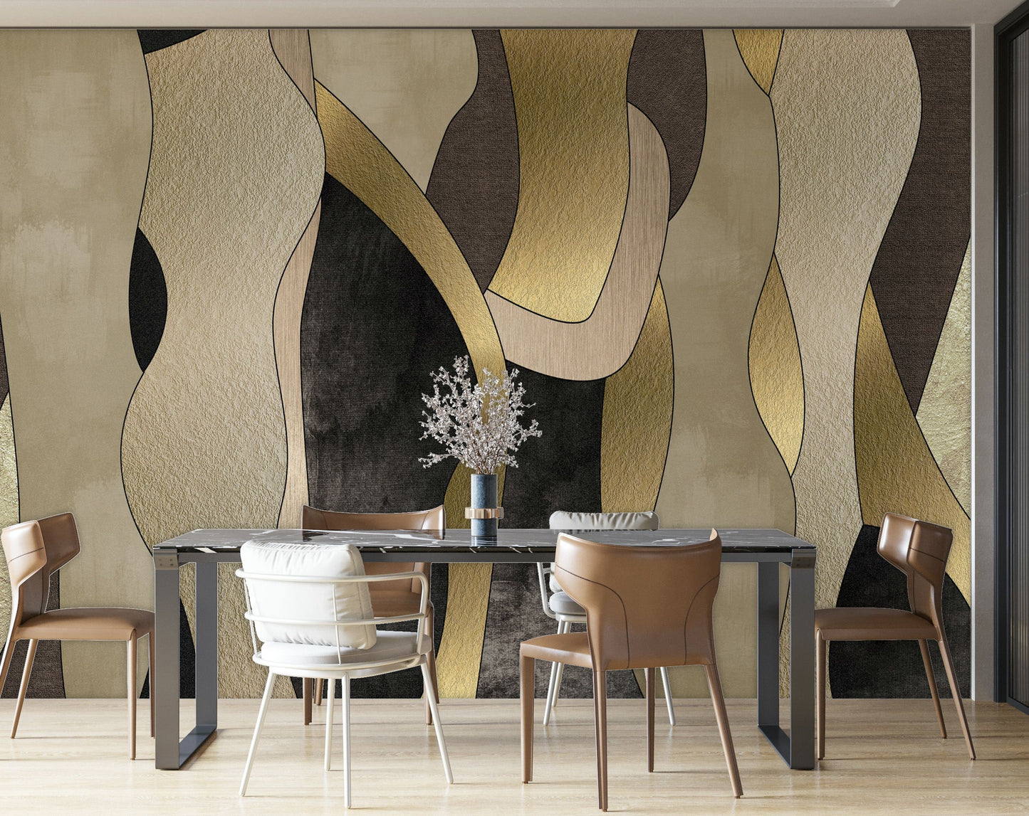 Abstract Golden Black Creamy Modern Wallpaper